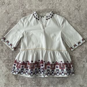 Suno Embroidered Peplum Top White Sz 4